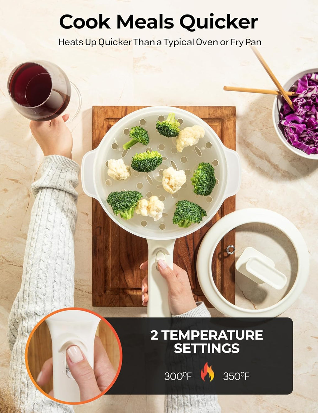 Ceramax Electric Hot Pot 1.5L Nonstick Ceramic Skillet Pan, Electric pot Mini Cooker with Lid, Hot Pot Electric Steamer for Frying Eggs Ramen, Electric Skillet, As Seen on TV