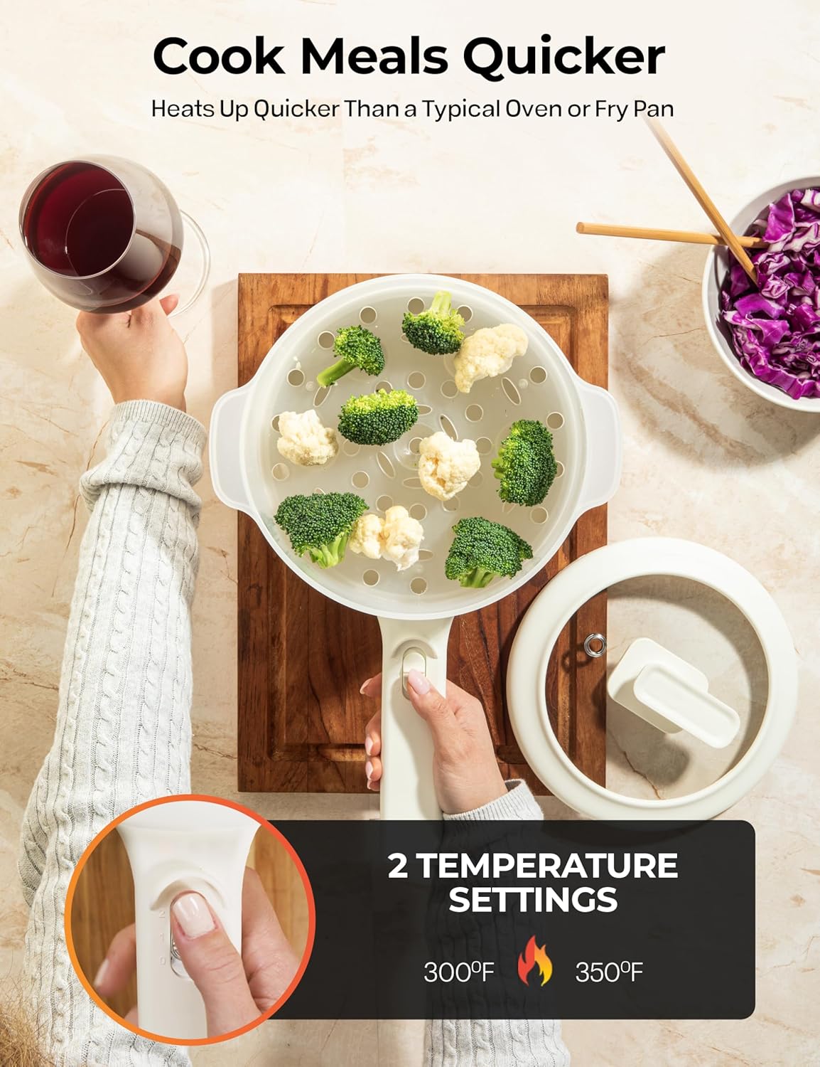 Ceramax Electric Hot Pot 1.5L Nonstick Ceramic Skillet Pan, Electric pot Mini Cooker with Lid, Hot Pot Electric Steamer for Frying Eggs Ramen, Electric Skillet, As Seen on TV