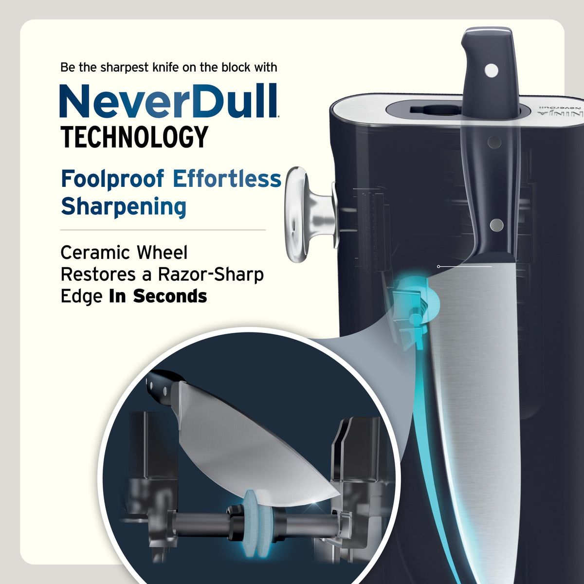 Ninja NeverDull Razor-Sharp 11-Piece Knife System with Removable Sharpener, Laser-Cut Blades, NK12011BL1, Cyberspace