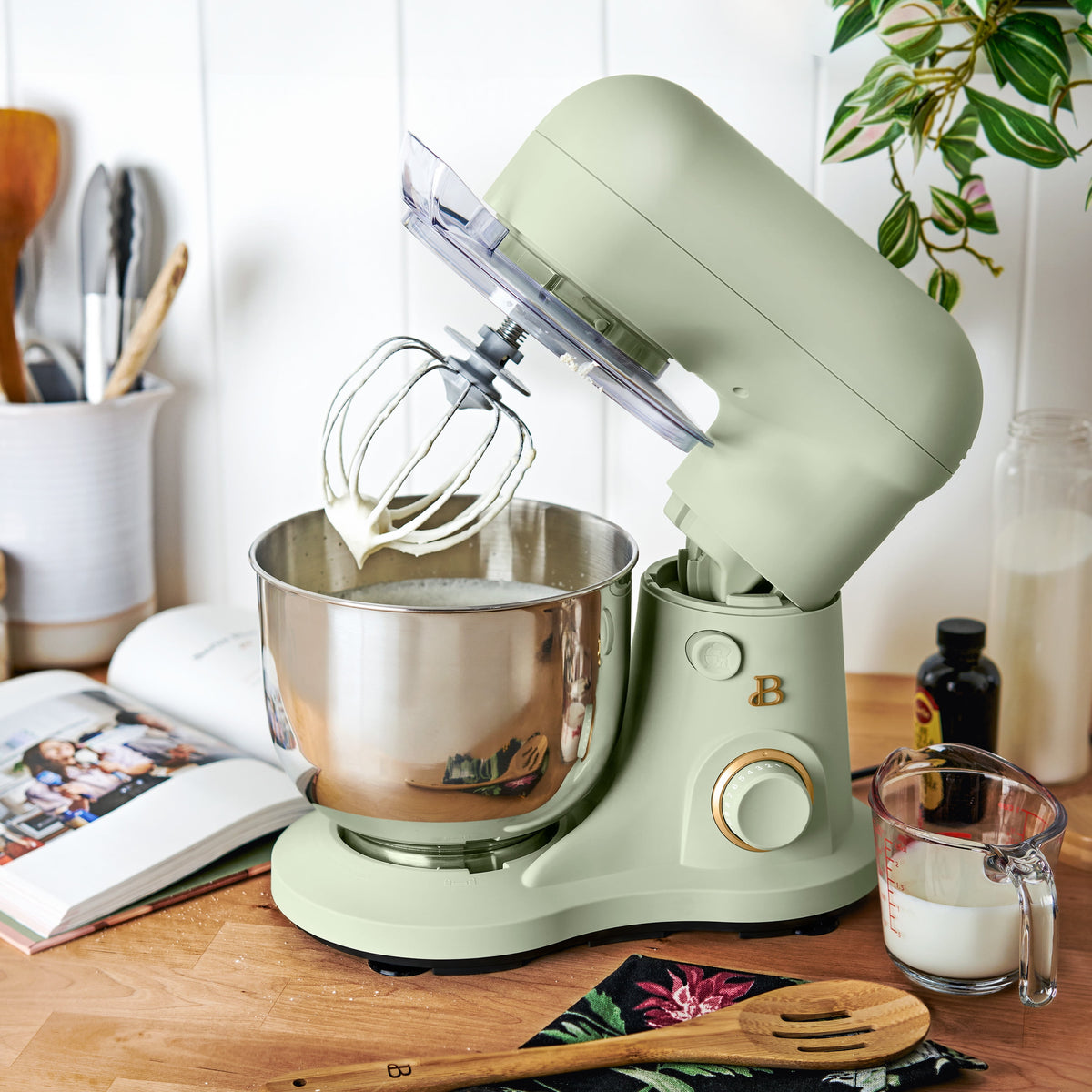 Beautiful 3.5 Qt Stand Mixer with Flat Beater, Dough Hook, Balloon Whisk, Chocolate by Drew Barrymore