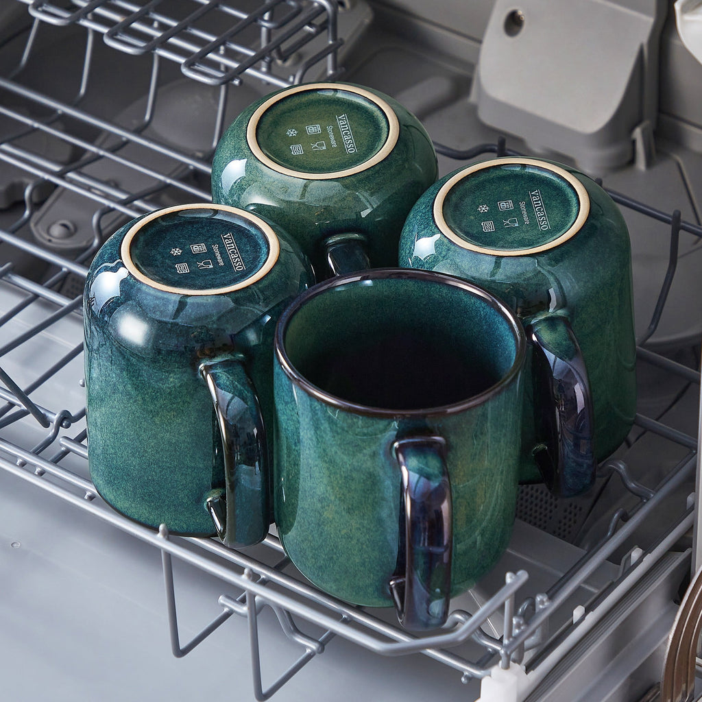 Malacasa Stoneware Coffee Mugs Set, 12 oz Coffee Cups Set of 4, Dishwasher & Microwave Safe, Green