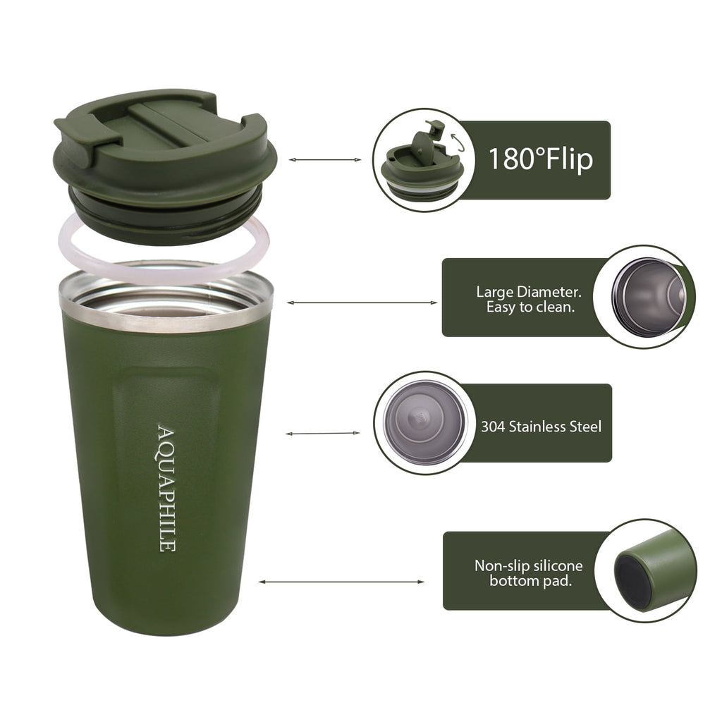 Aquaphile 17oz Coffee Mug to Go Stainless Steel Thermos Double Wall Insulated Coffee Cup Reusable Travel Mug with Leak proof Lid, White