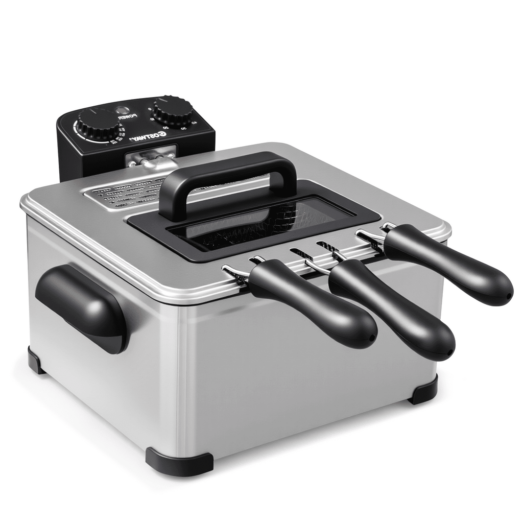 Costway Electric Deep Fryer 5.3 QT/21-Cup Stainless Steel 1700W with Triple Basket Silver