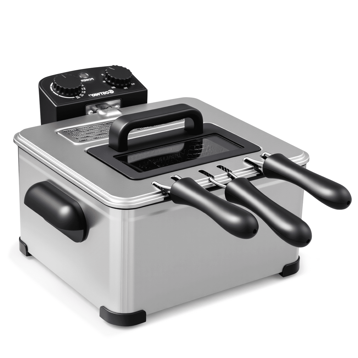 Costway Electric Deep Fryer 5.3 QT/21-Cup Stainless Steel 1700W with Triple Basket Silver
