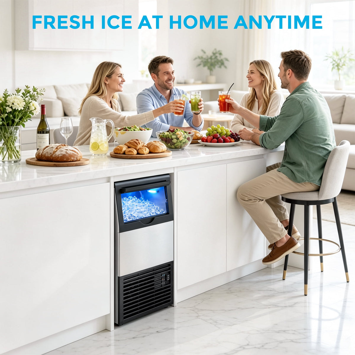 Snowyermine Residential/Commercial Ice Maker, 100 lbs/24H, 33 lb Storage Bin,Built-In or Freestanding Under Counter Ice Machine, Self-Cleaning for Restaurant, Bar, Cafe & Home, Silver
