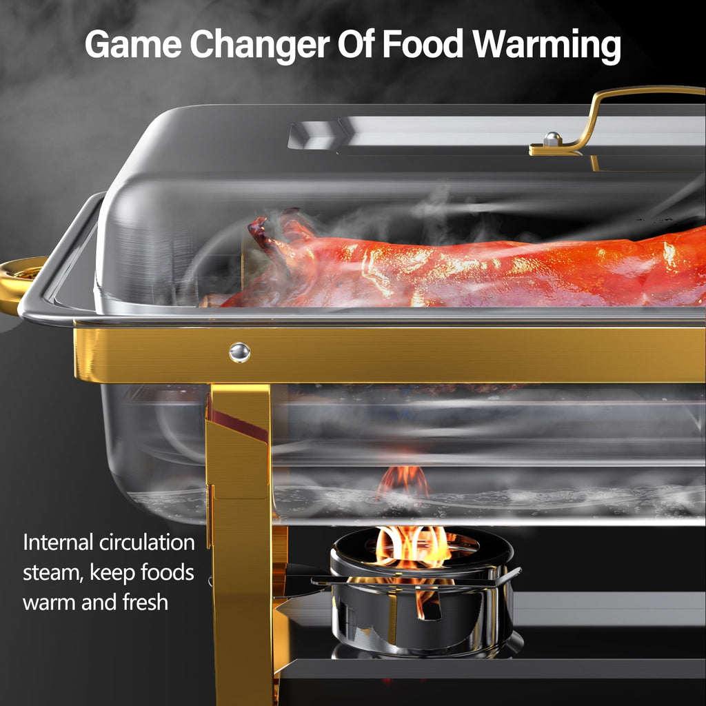 Jacgood 5 Pack Chafing Dish Buffet Set 8Qt. Foldable Rectangular Chafer Set, Stainless Steel Catering Warmer Set W/Full Size Water Pan, Food Pan, Fuel Holder for Cooked Food Insulation