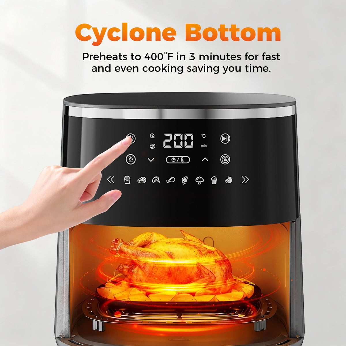 4QT Air Fryer with 8 Cooking Presets, Air Fry, Roast, Bake, Reheat, Dehydrate, Flip Reminder, 1200W, 140-400°F, Compact Design