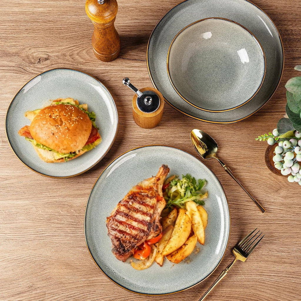 AmorArc Ceramic Dinnerware Sets,Handmade Reactive Glaze Stoneware Plates and Bowls Sets,Highly Chip and Crack Resistant | Dishwasher & Microwave Safe Dishes Set,Service for 4 Set(12pc),Reactive Glaze