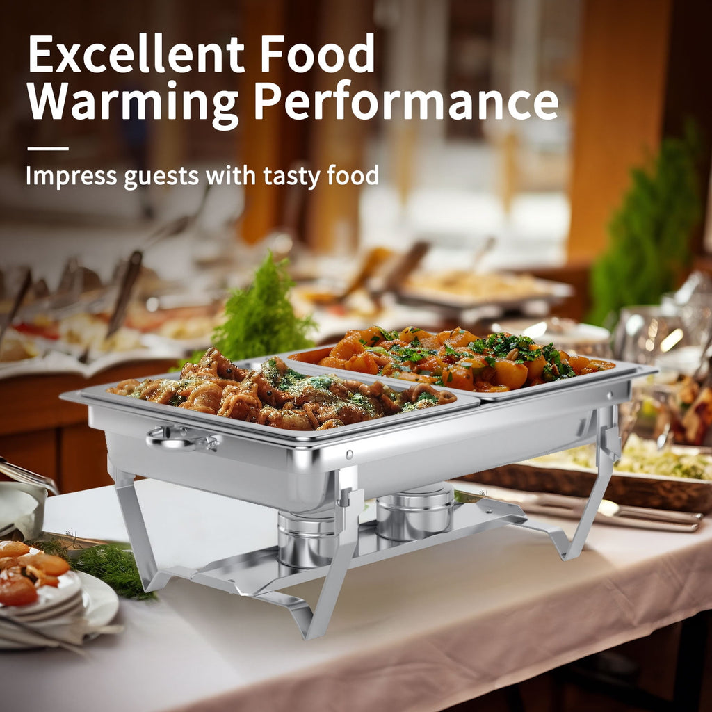 TINANA 4 Pack Chafing Dishes Buffet Set, Full-Size Buffet Servers with Lids, Stainless Steel Food Warmers with 4 Fuel Holders, Silver