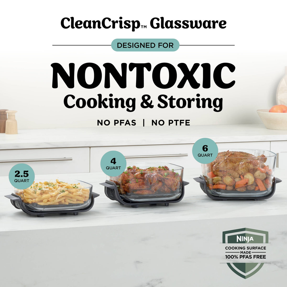 Ninja Crispi Pro Glass Air Fryer 6-Qt & 2.5-Qt, 6-in-1, Air Fry, Bake, Dehydrate, Dishwasher Safe, AS101LG Dove