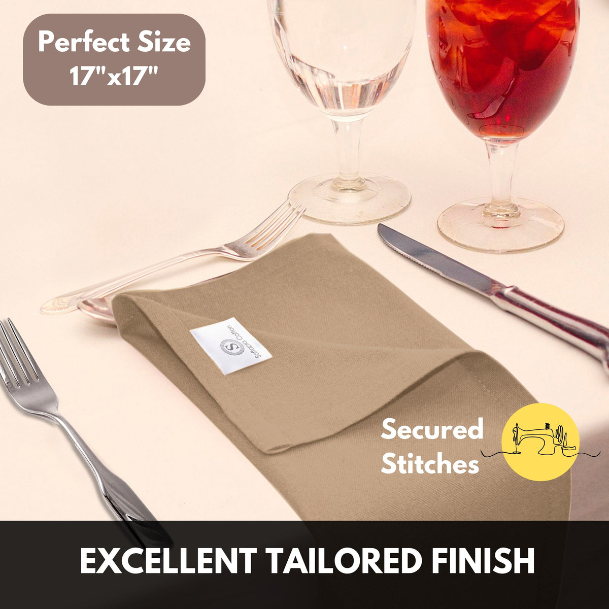 Softopia Cotton Dinner Table Fabric Napkins 17"x17", Set of 12 - Light Blue
