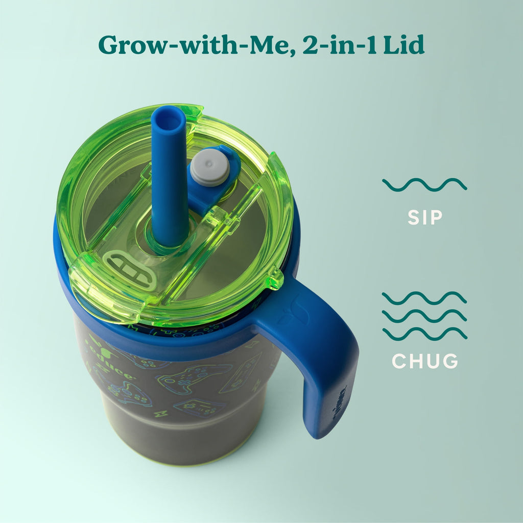Reduce Coldee Kids Insulated Tumbler with Straw, 18oz Stainless Steel Spill-Proof Cup with Handle, Smiles