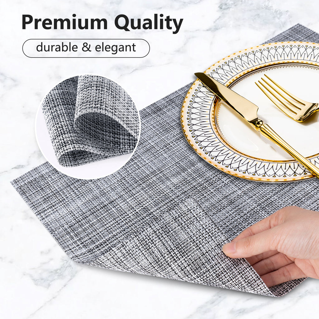 VCVCOO Navy Blue Placemats Set of 4 - Easy Clean Washable PVC Vinyl Placemats - Wipeable Heat Resistant Woven Table Mats for Dining Table - 12x18 inch