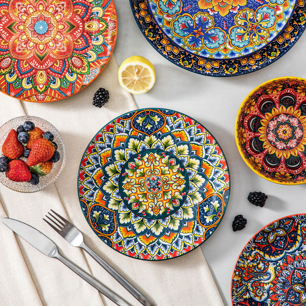 Vancasso Dinner Plates Set of 6, 8.5" Ceramic Dessert Plates, Dinnerware Dishes Set for Salad, Snack, Cake, Microwave & Dishwasher Safe, Bohemian Style, Series LUMI