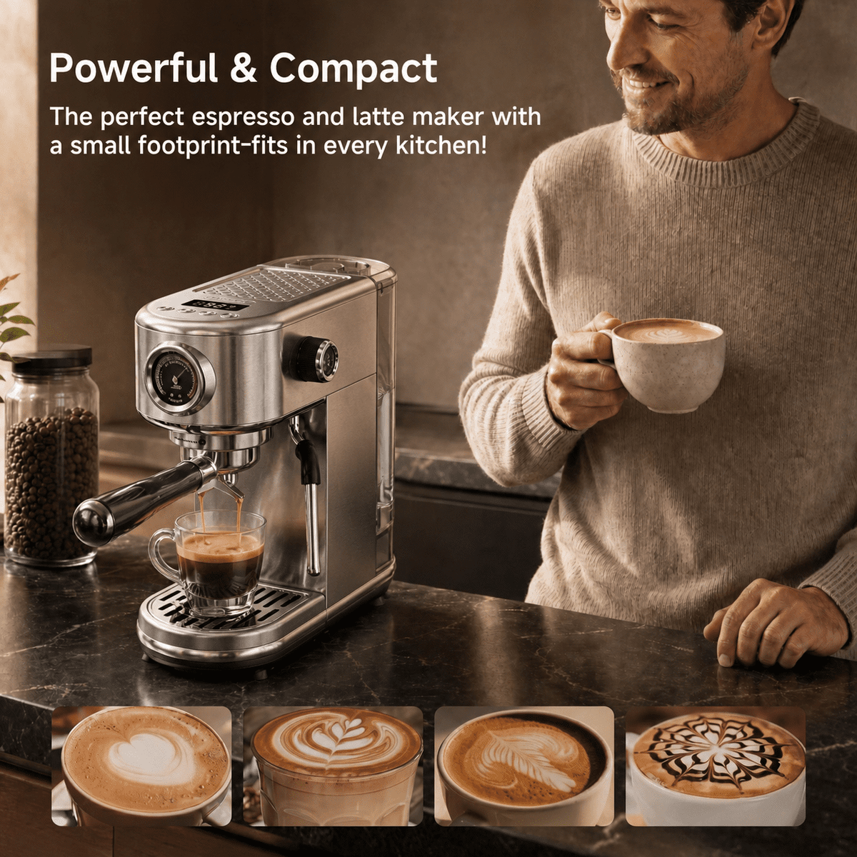HiBREW 20 Bar Semi Automatic Espresso Machine for Home, Stainless Steel Coffee Maker with Steam Wand H10B