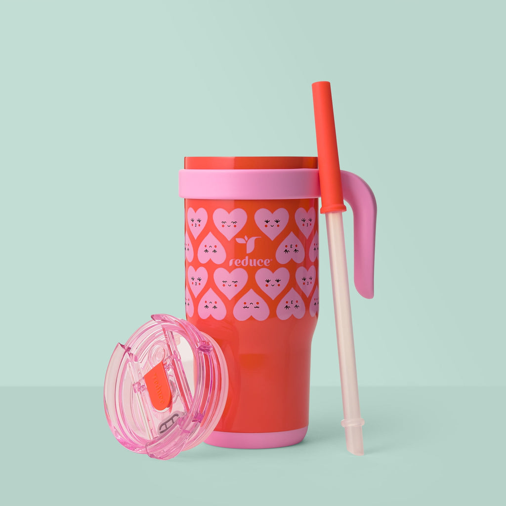 Reduce Coldee Kids Insulated Tumbler with Straw, 18oz Stainless Steel Spill-Proof Cup with Handle, Smiles