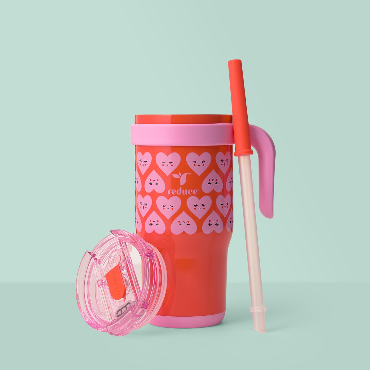 Reduce Coldee Kids Insulated Tumbler with Straw, 18oz Stainless Steel Spill-Proof Cup with Handle, Smiles