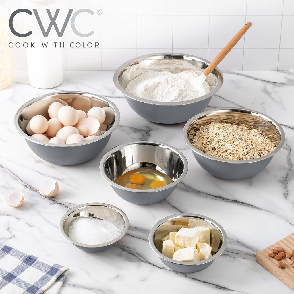 COOK WITH COLOR Mixing Bowls Set of 6, Stainless Steel Mixing Bowls, Metal Nesting Bowls for Kitchen, Sage Green