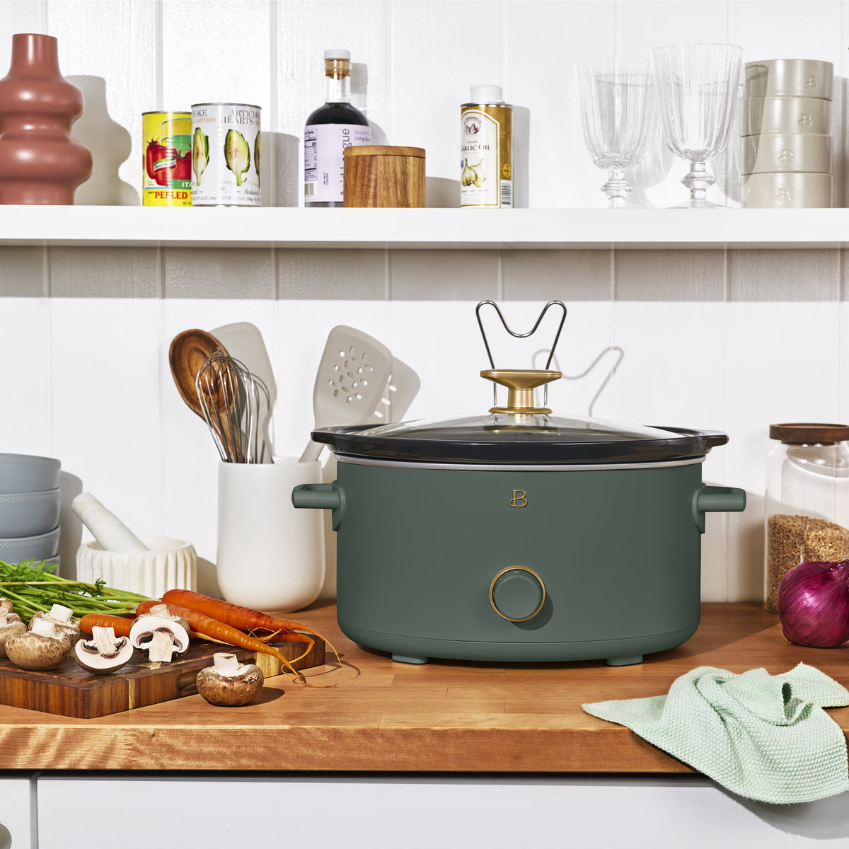 Beautiful 8 Qt Manual Slow Cooker, Thyme Green by Drew Barrymore