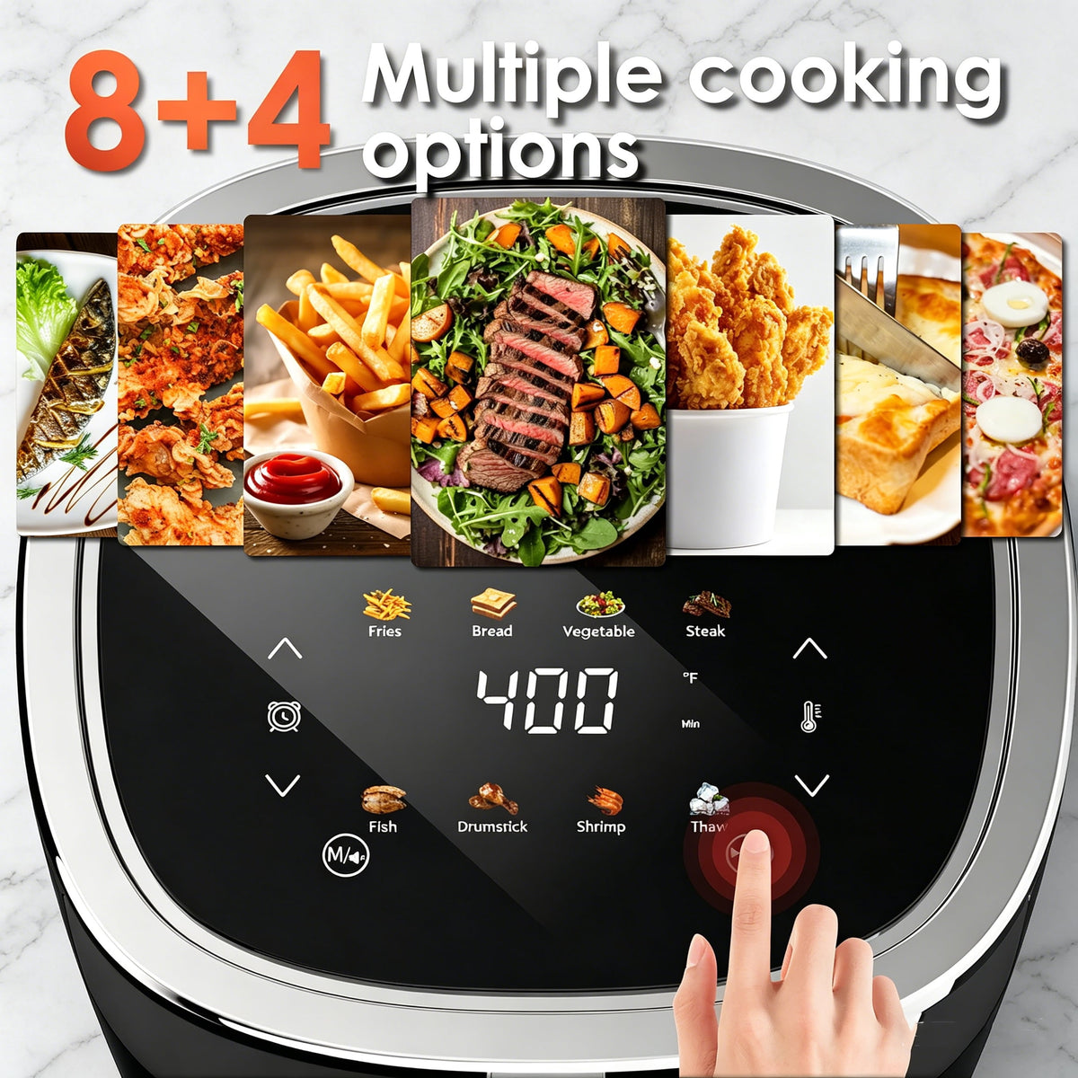 WHALLULTRA 4QT Air Fryer, Smart Touchscreen & View Window, 12 Presets, Vortex Heating, Dishwasher Safe Basket, Obsidian
