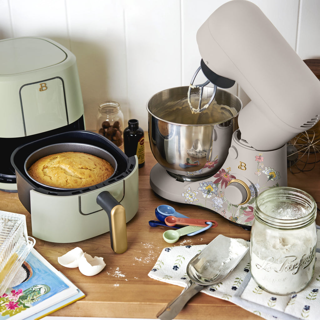 Beautiful 3.5 Qt Stand Mixer with Flat Beater, Dough Hook, Balloon Whisk, Chocolate by Drew Barrymore