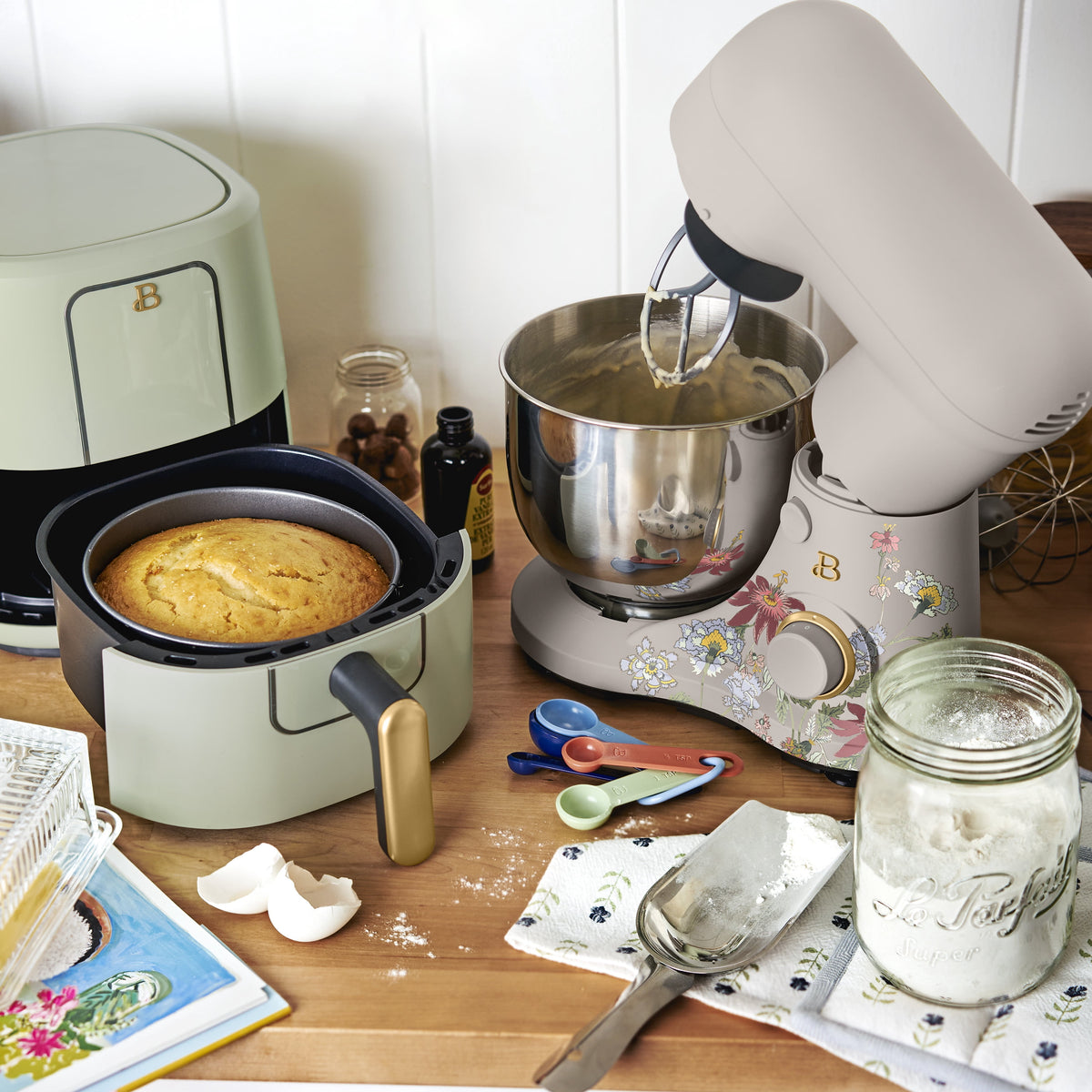 Beautiful 3.5 Qt Stand Mixer with Flat Beater, Dough Hook, Balloon Whisk, Chocolate by Drew Barrymore
