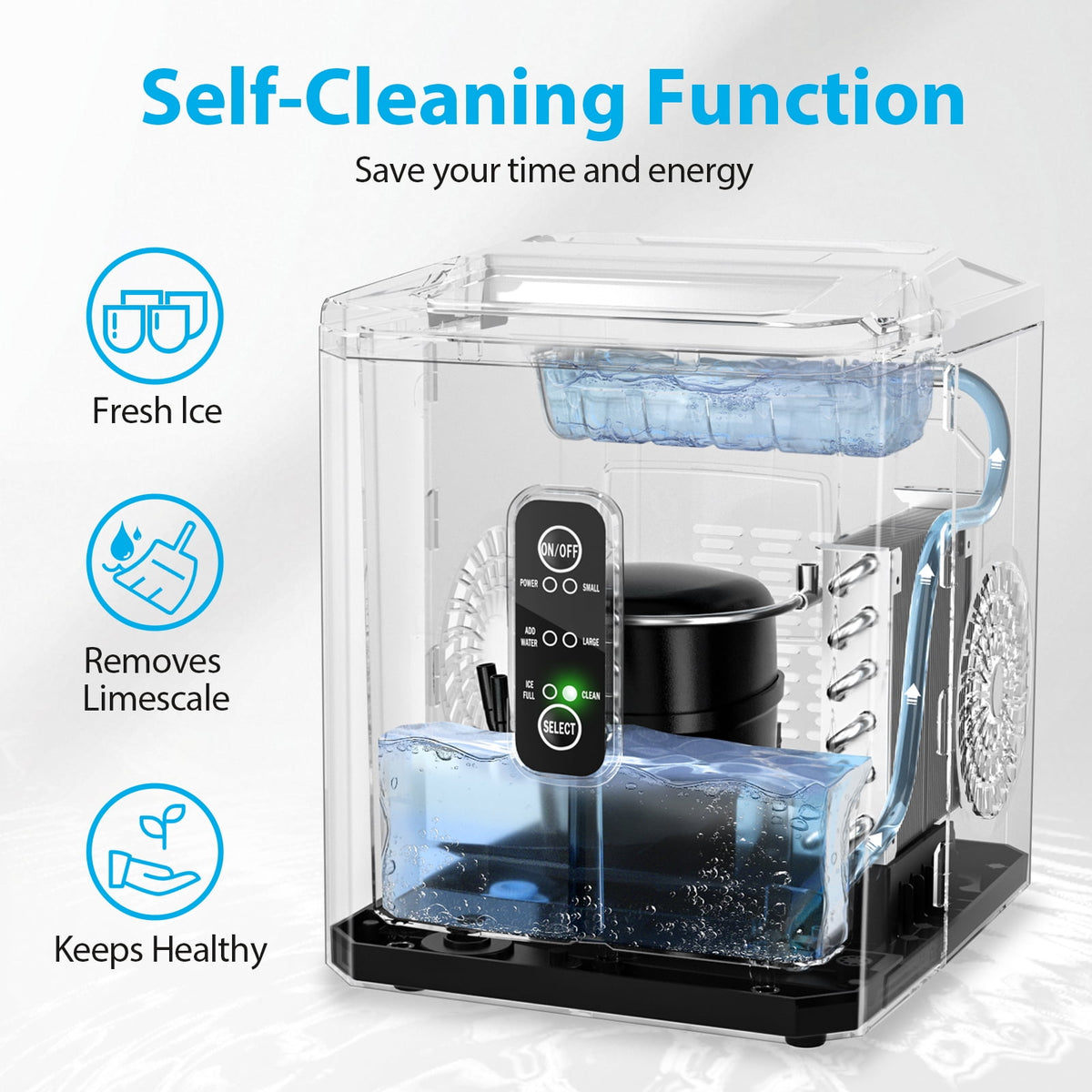 Aeitto Bullet Ice Maker Countertop, 26lbs in 24Hrs, Portable Ice Maker Machine with Self-Cleaning Function,Selectable Ice Size,Ice Machine for Home/Kitchen/Bar,White