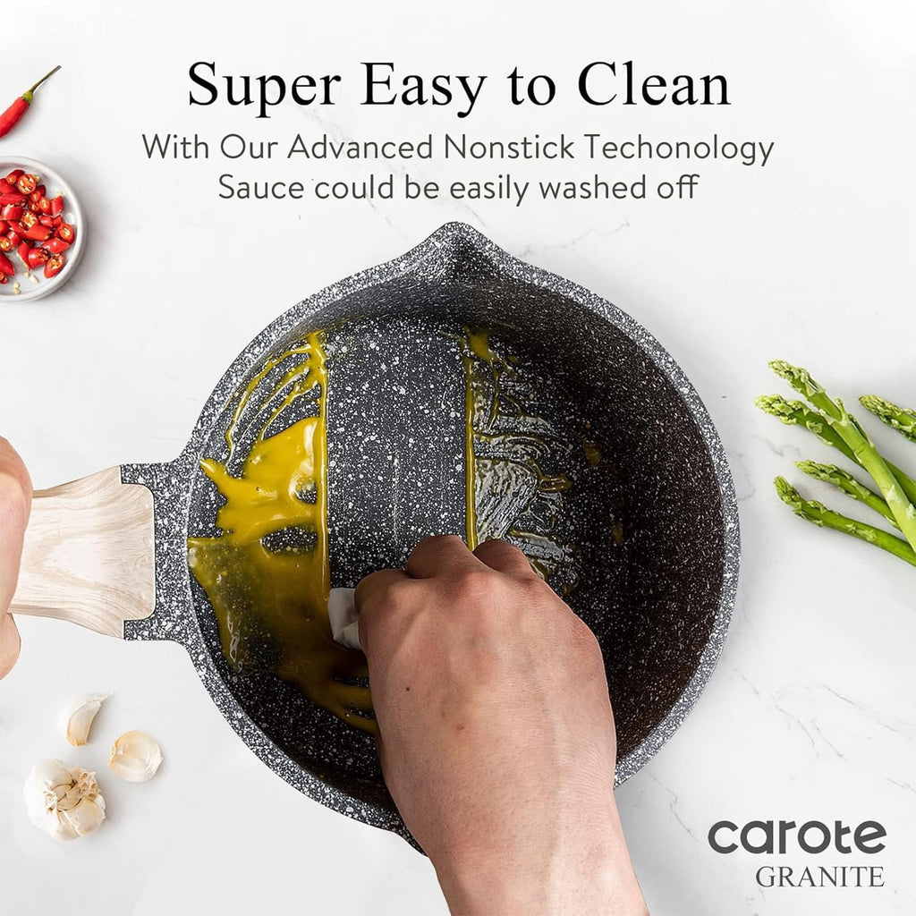 CAROTE 6-Piece Nonstick Saucepan Set with Lid, 1.5QT & 3QT Cooking Pots, Induction Compatible, White