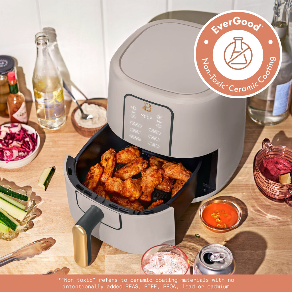 Beautiful 3 Qt Air Fryer with TurboCrisp Technology, EverGood Non-Toxic Ceramic Nonstick Coating, Chocolate by Drew Barrymore