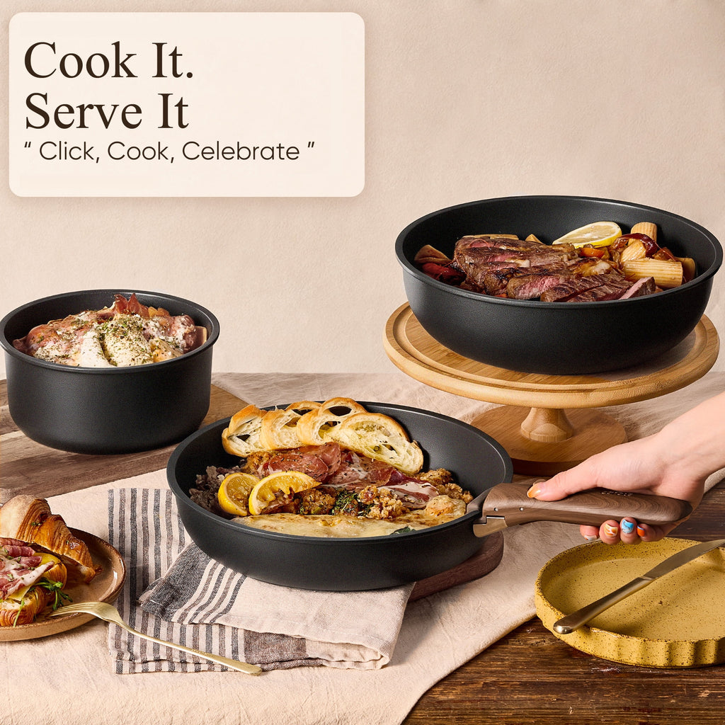 Carote 24-Piece Nonstick Cookware Set, Pots and Pans Set with Detachable Handle, Induction Compatible, Oven & Dishwasher Safe, Black