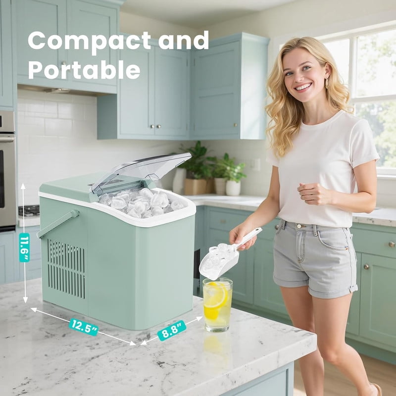 Simenmax Ice Maker Countertop – 26lbs Desktop ice maker with Handle for Home, Kitchen, Office, Outdoors, RV, Camping, White