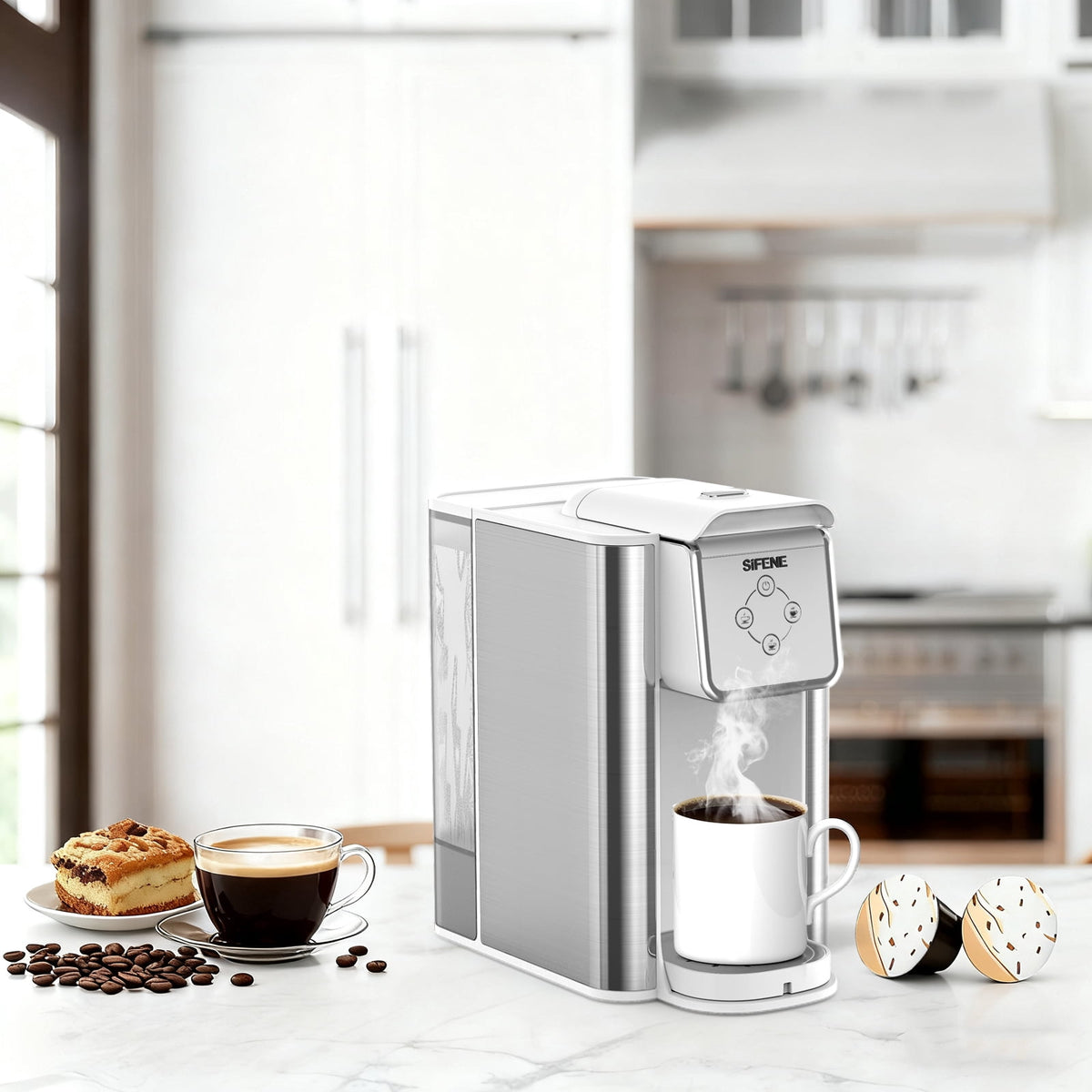 SIFENE 3-in-1 Single Serve Coffee Maker, Compatible with K Cup Capsules & Grounds, Tea Maker, 6-10 Oz Brew Sizes, 50 Oz Removable Reservoir, Fast Brew, Compact Design, 120V 1150W, Black