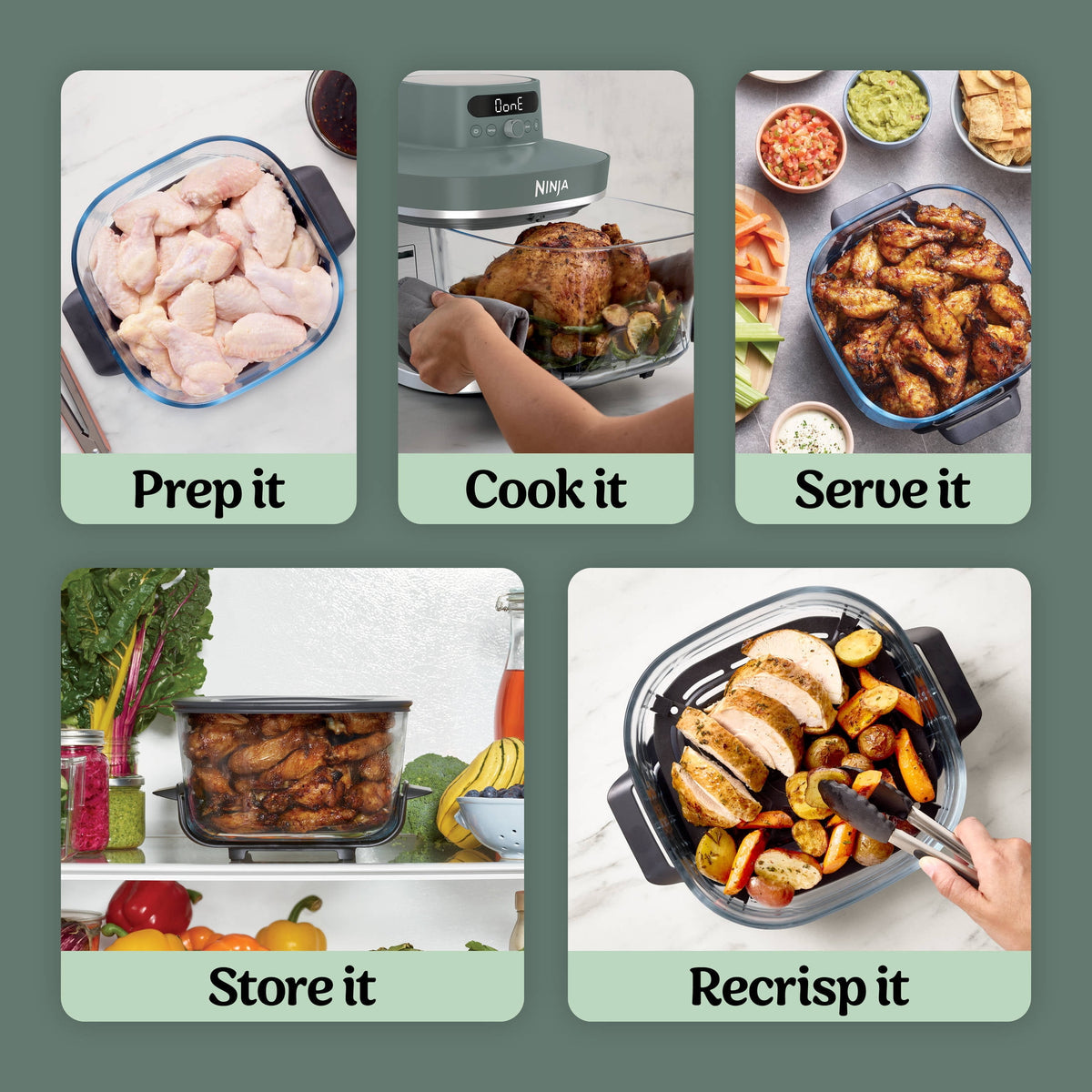 Ninja Crispi Pro Glass Air Fryer 6-Qt & 2.5-Qt, 6-in-1, Air Fry, Bake, Dehydrate, Dishwasher Safe, AS101LG Dove