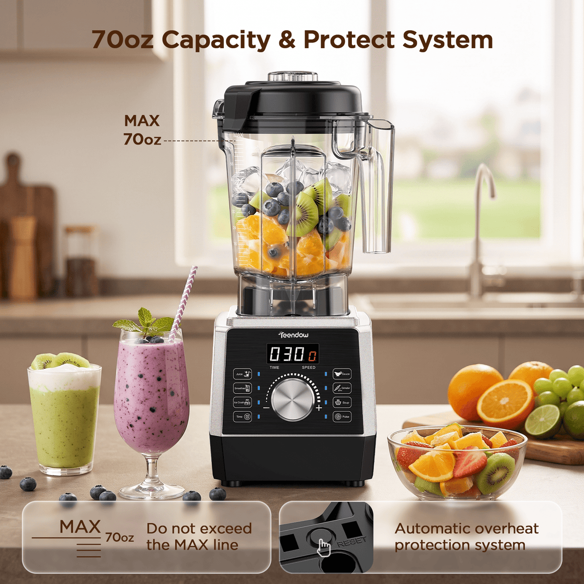 Teendow Blenders for Kitchen, 8 Presets Countertop Smoothie Professional Blender