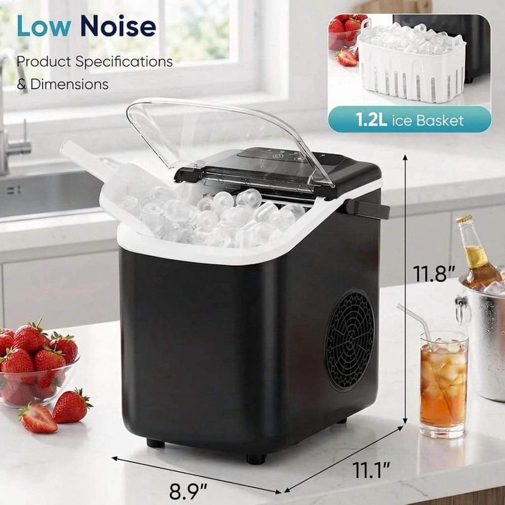 Simenmax Ice Maker Countertop – 26lbs Desktop ice maker with Handle for Home, Kitchen, Office, Outdoors, RV, Camping, White