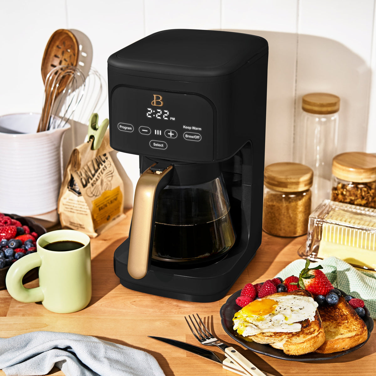 Beautiful by Drew Barrymore 12-Cup Programmable Coffee Maker, White Icing