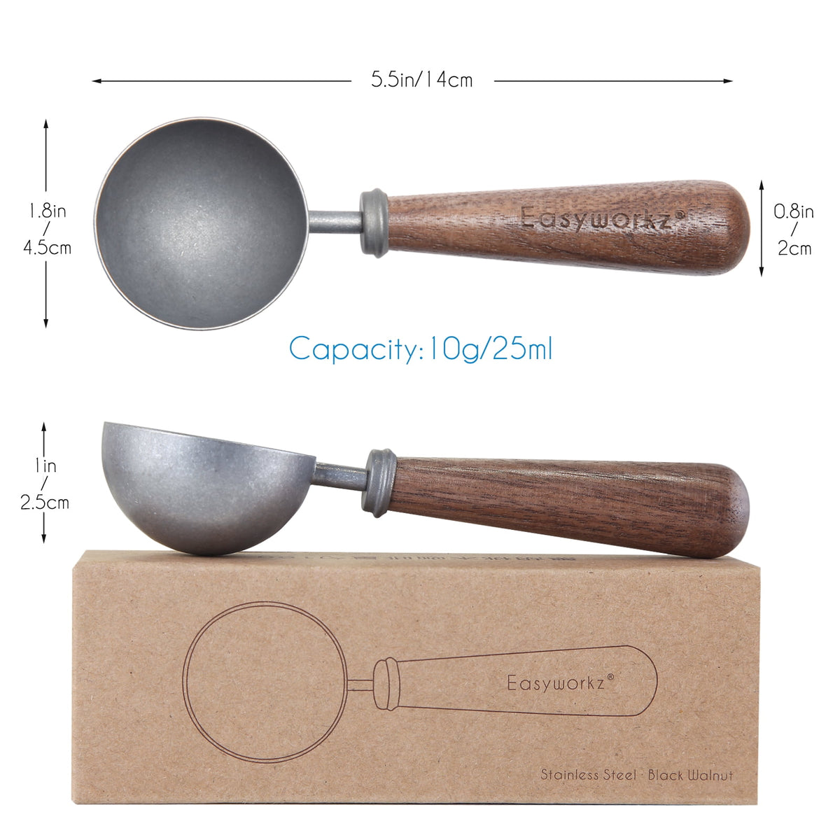 Easyworkz Retro Stainless Steel Coffee Scoop with Walnut Handle 10g / 1 Tbsp Coffee Measuring Spoon, Rose Gold