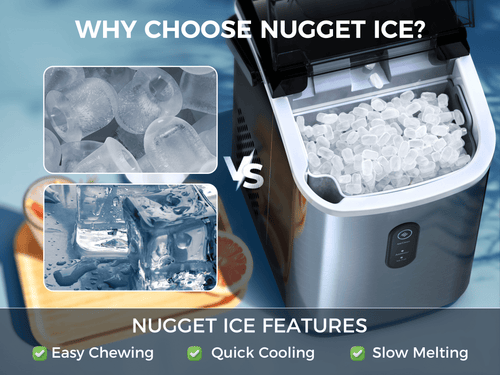 Ecozy Chillio Countertop Nugget Ice Maker, 33lbs/day, Self-Cleaning, Portable Ice Makers Machine with Bag & Scoop for Kitchen, RV, Parties