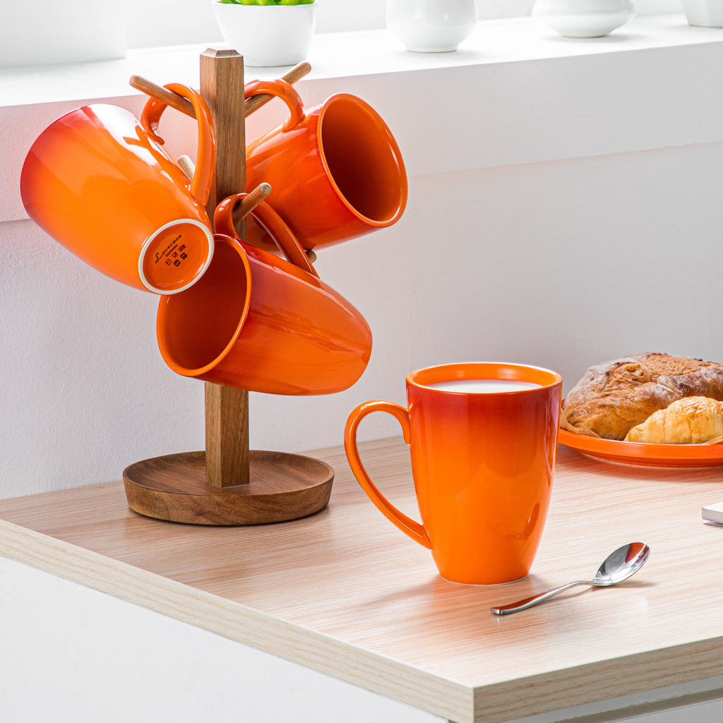 Vancasso Coffee Mugs Set of 4, 20oz Large Stoneware Mug, Tea Cups with Handle, Dishwasher and Microwave Safe, Ombre Orange