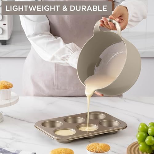 COOK WITH COLOR Mixing Bowls Set, 4-Piece Non-Slip Mixing Bowls with Pour Spouts & Handles, Black Speckled