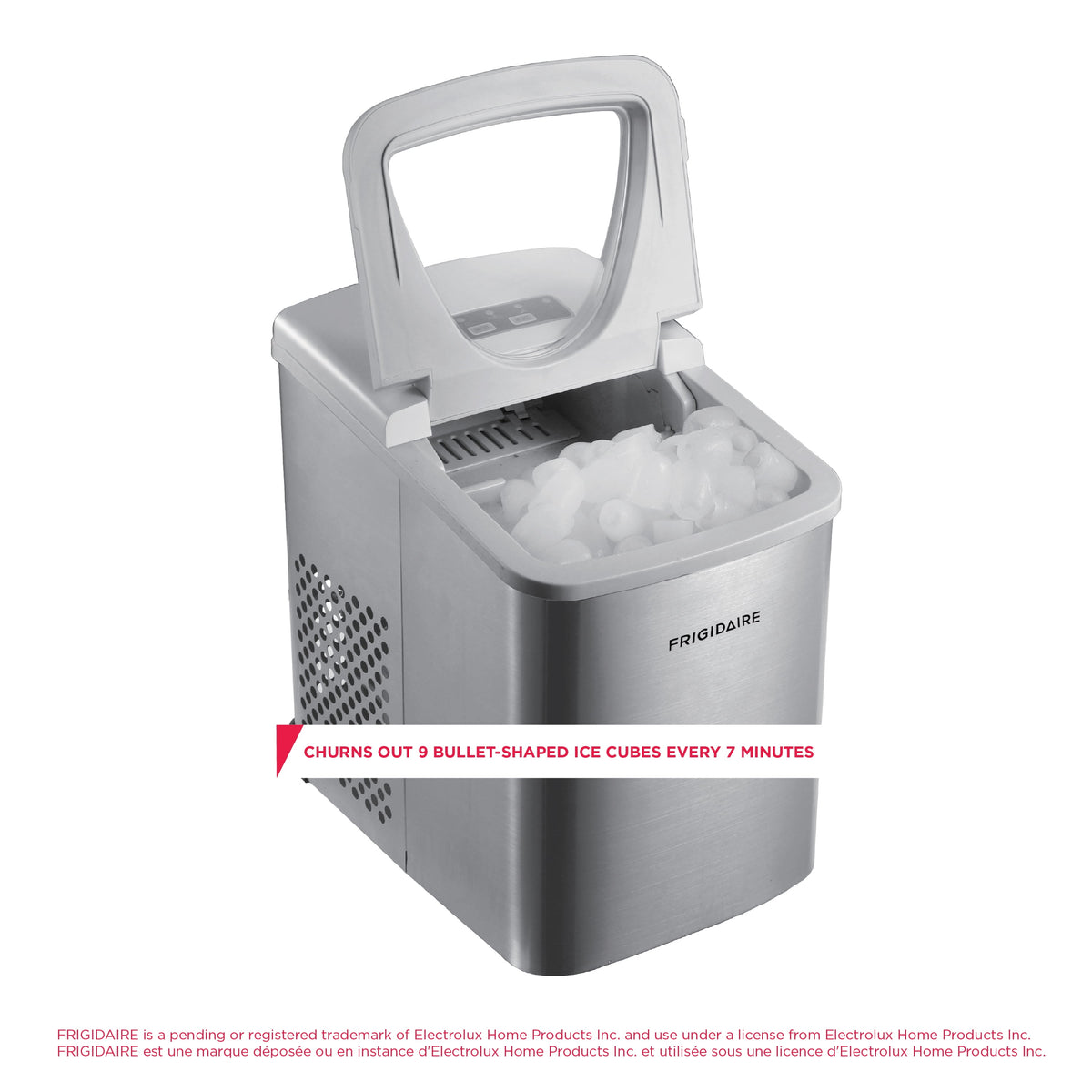 Frigidaire 26 lb. Bullet Ice Maker, Countertop Ice Machine with LED Control Panel, Red Stainless Steel