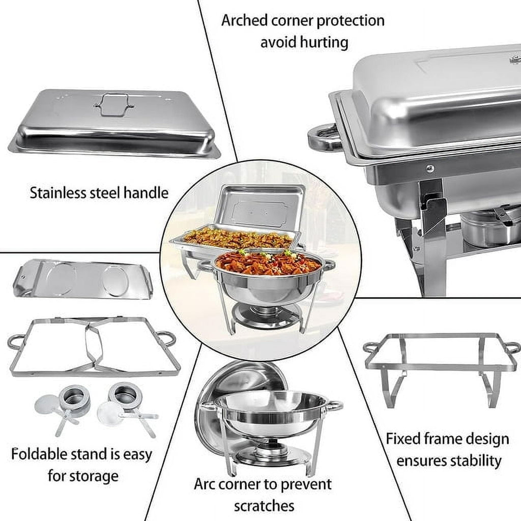 Jacgood Chafing Dish Buffet Set 4 Pack 8QT Full Pan Stainless Steel Food Warmer Chafer Complete Set with Water Pan, Chafing Fuel Holder for Home Party, Buffets, Wedding, Banquet, Catering Events