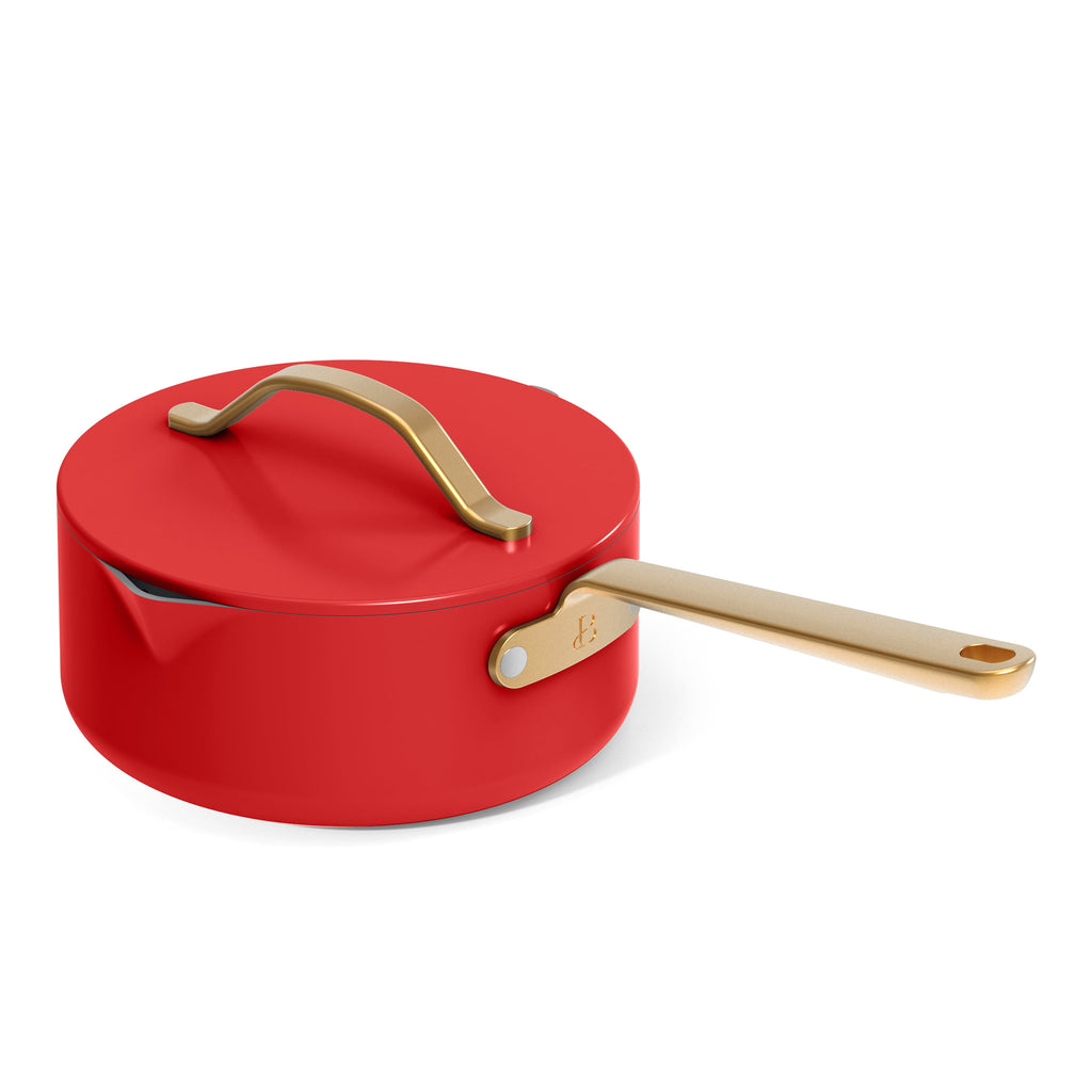 Beautiful 12-Piece Cookware Set, Pots and Pans with Strainer Lids and EverGood Ceramic Nonstick Coating, White Icing by Drew Barrymore