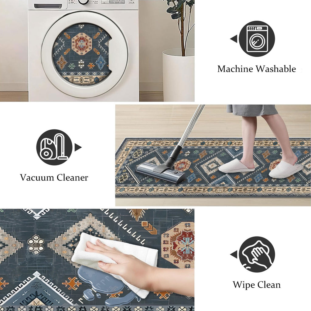 TECHVIDA Kitchen Rug Set 3 Piece,Non Slip Machine Washable Kitchen Mats, Farmhouse Hallway Doormat for Home Floor and Living Room,Gray