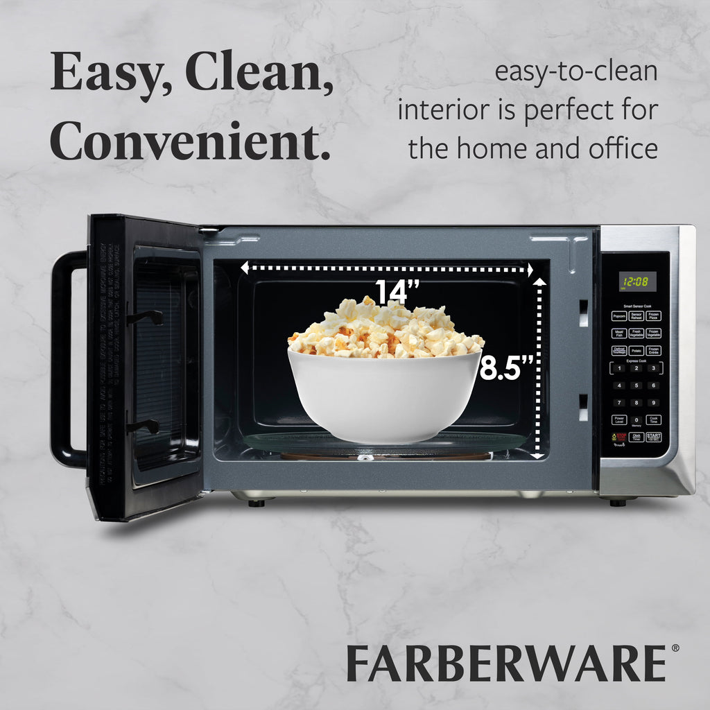 Farberware 1.1 cu ft Microwave Oven, 1000W Professional Countertop Microwave Oven, Stainless Steel