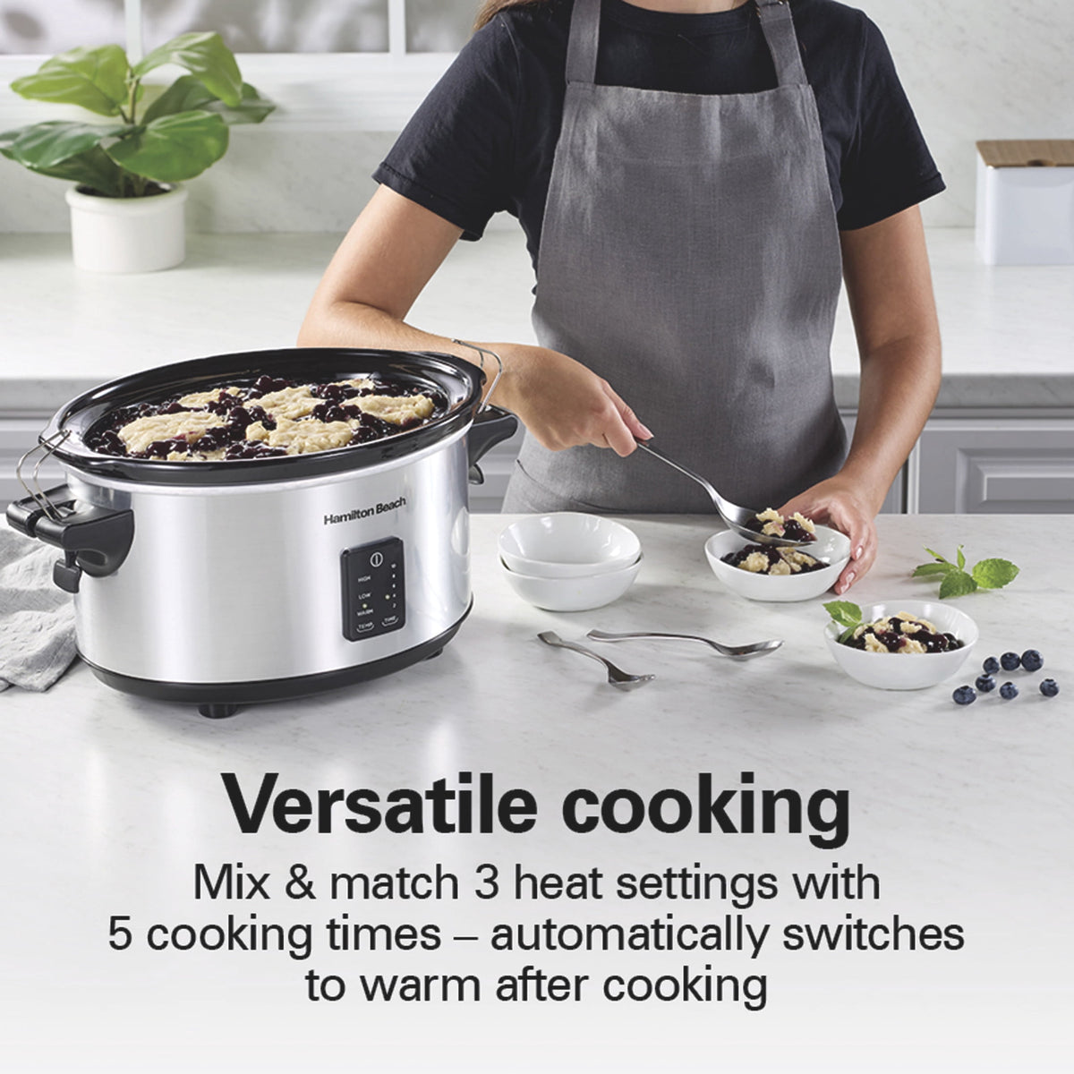 Hamilton Beach 7 Qt Programmable Slow Cooker, Stoneware Crock with Removable Pot, Stainless Steel