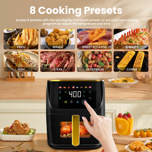 Bluebow Newest Air Fryer Large 8.5 QT, Black, 8 in 1 Touch Screen, Visible Window, 1750W