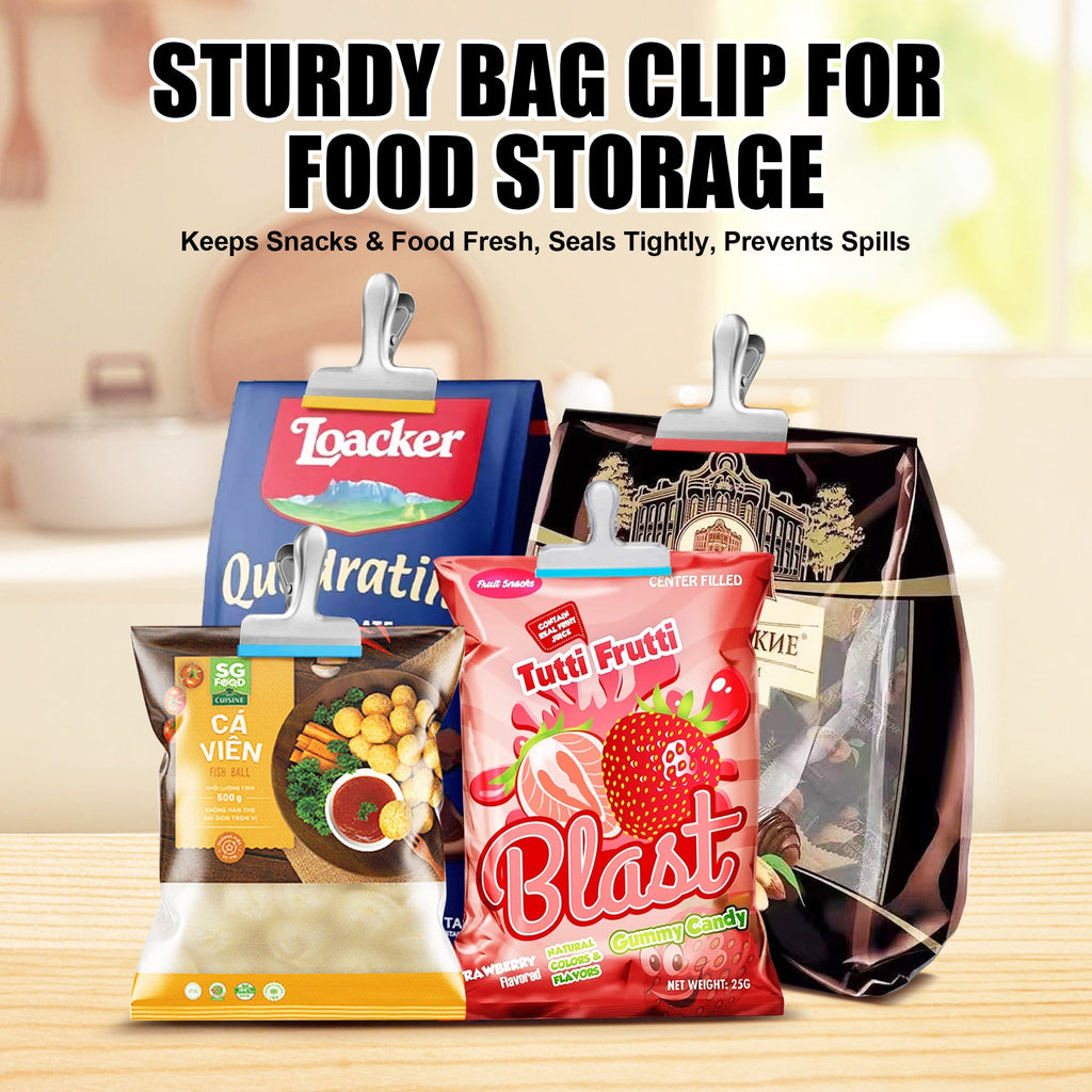 Bag Clips 8 Pack, 3 Inch Heavy-Duty Metal Chip Clips with Silicone Edge, Strong Sealing Food Bag Sealer for Kitchen & Office, Snacks, Coffee, Paper Organization