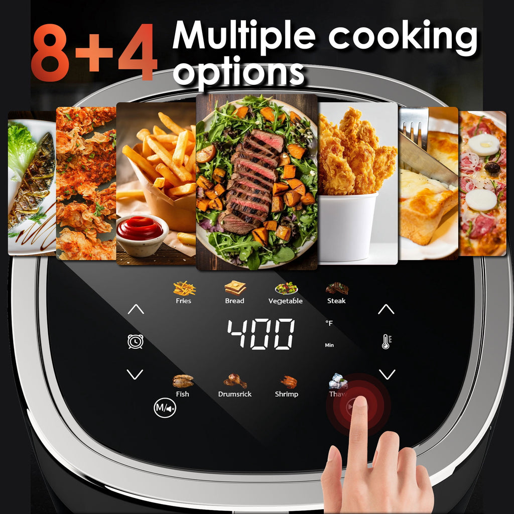 WHALLULTRA 4QT Air Fryer, Smart Touchscreen & View Window, 12 Presets, Vortex Heating, Dishwasher Safe Basket, Obsidian