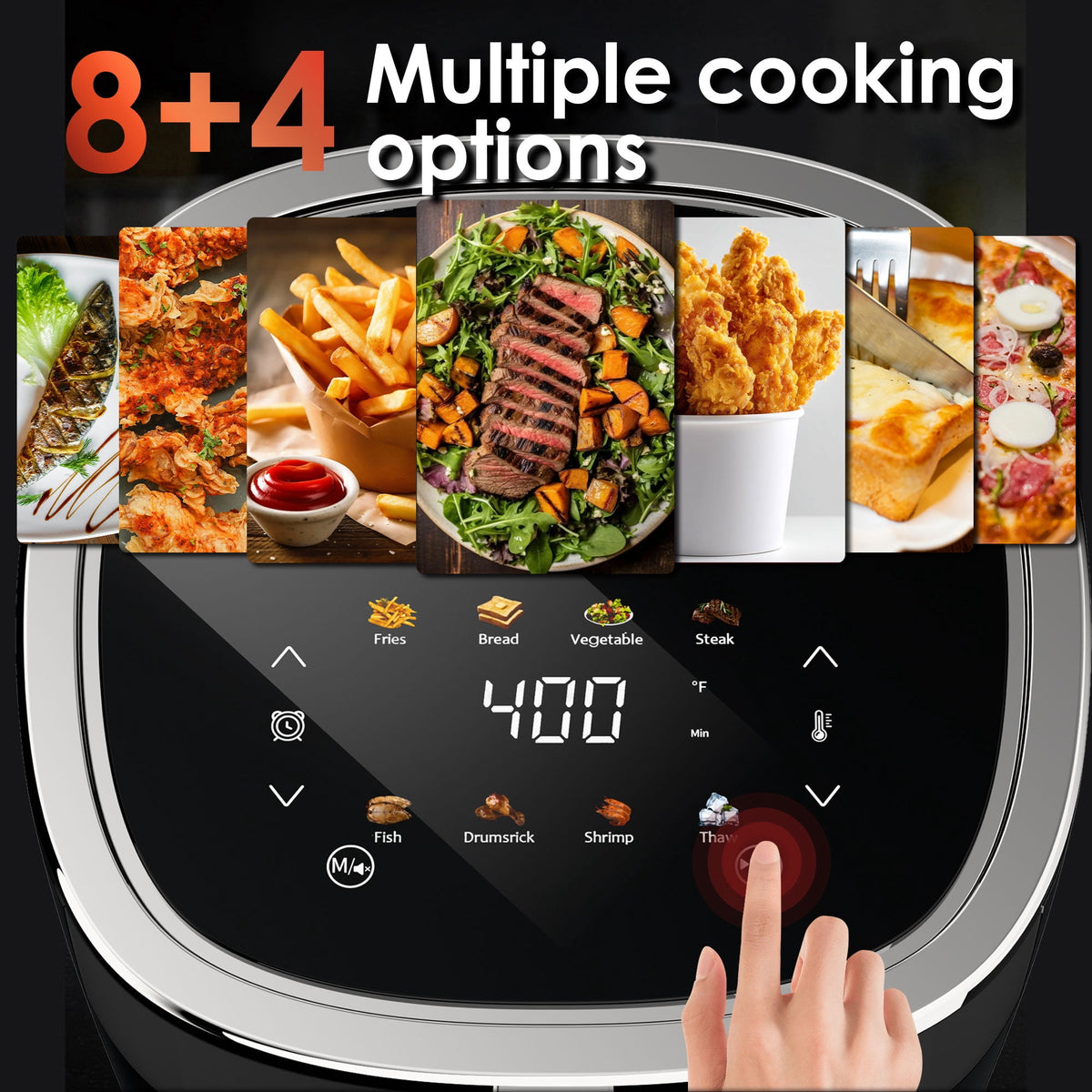 WHALLULTRA 4QT Air Fryer, Smart Touchscreen & View Window, 12 Presets, Vortex Heating, Dishwasher Safe Basket, Obsidian